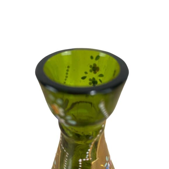 Vintage Signed Moser Art Glass Long Neck Vase Green Gold Gilt Good Condition - Picture 6 of 11